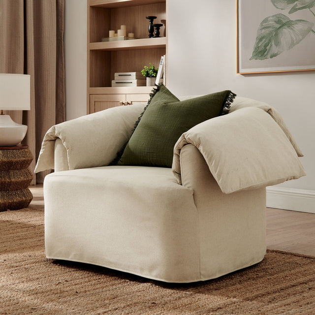 Lark Linen Slipcovered Fabric Oversized Armchair - Ornate Home
