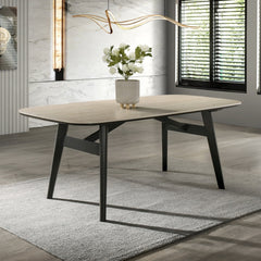 Lark Travertine Top/Black Dining Table - Ornate Home