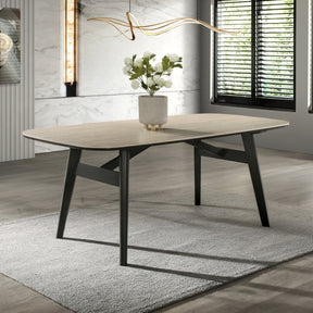 Lark Travertine Top/Black Dining Table - Ornate Home