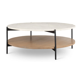 Larkin Brown Marble Top Round Coffee Table - Ornate Home