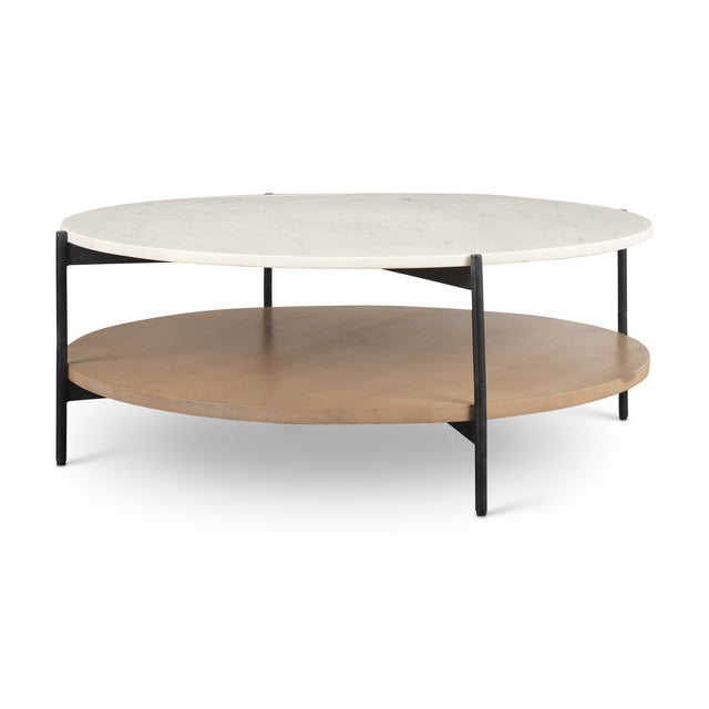 Larkin Brown Marble Top Round Coffee Table - Ornate Home