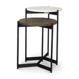 Larkin Dark Brown Marble & Wood Tabletop Nesting End/Side Tables - Ornate Home