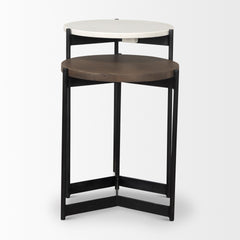 Larkin Dark Brown Marble & Wood Tabletop Nesting End/Side Tables - Ornate Home