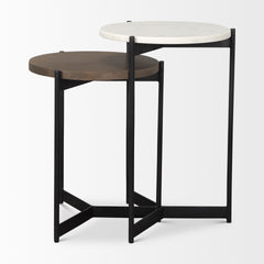 Larkin Dark Brown Marble & Wood Tabletop Nesting End/Side Tables - Ornate Home