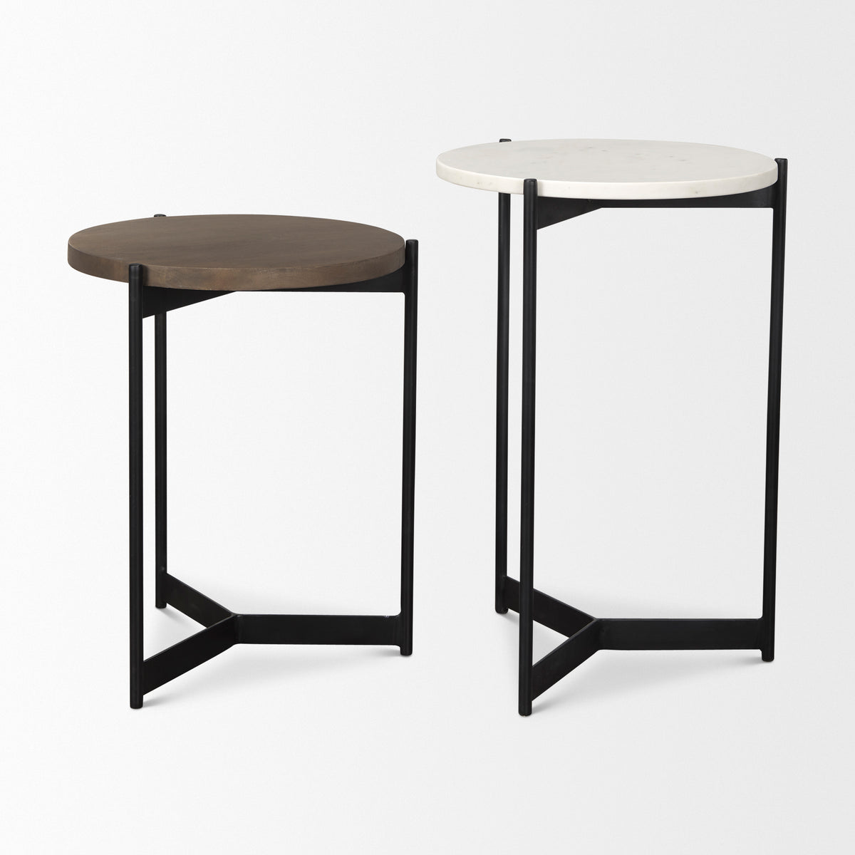 Larkin Dark Brown Marble & Wood Tabletop Nesting End/Side Tables - Ornate Home