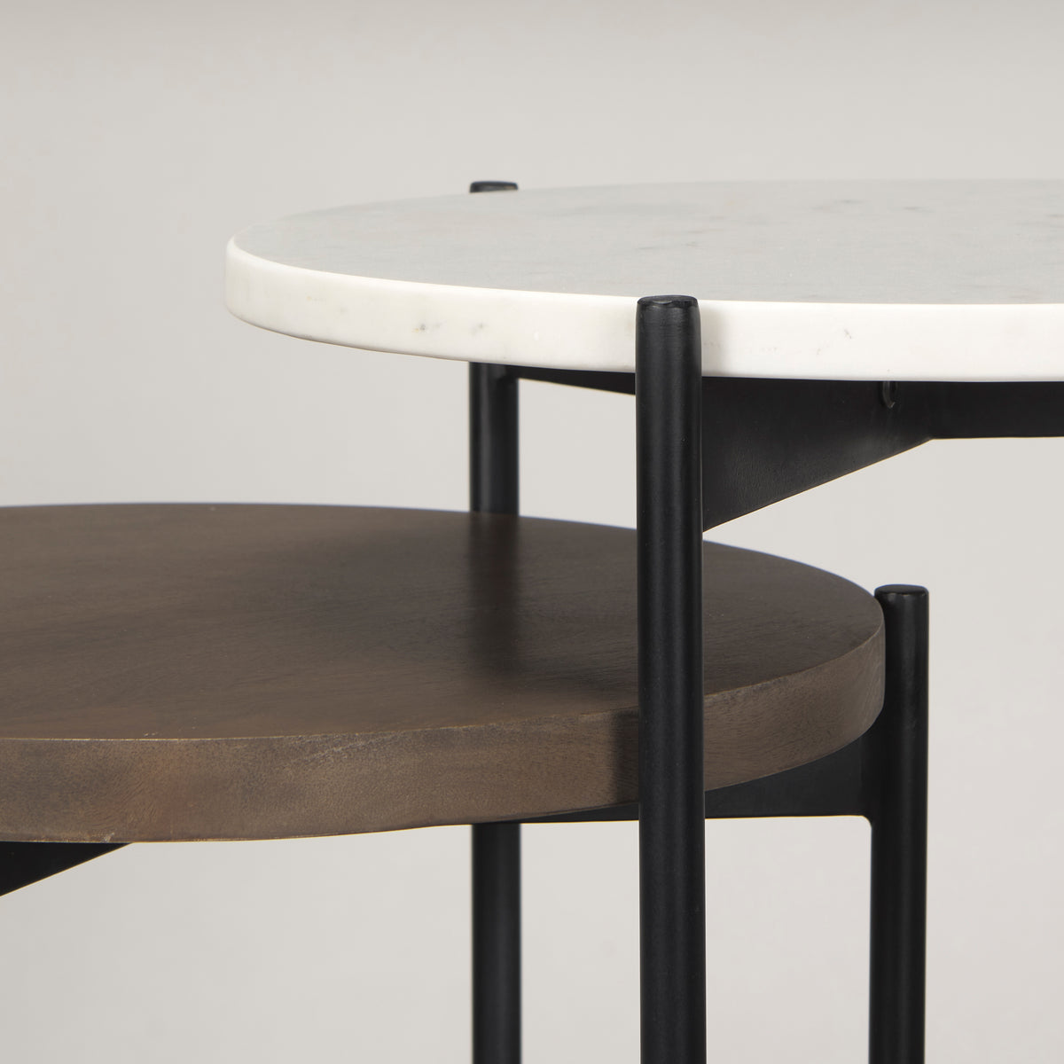 Larkin Dark Brown Marble & Wood Tabletop Nesting End/Side Tables - Ornate Home