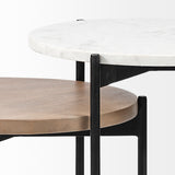 Larkin Medium Brown Marble and Wood Round Tabletop Nesting End/Side Tables - Ornate Home