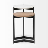 Larkin Medium Brown Marble and Wood Round Tabletop Nesting End/Side Tables - Ornate Home