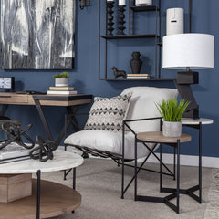 Larkin Medium Brown Marble and Wood Round Tabletop Nesting End/Side Tables - Ornate Home