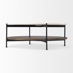 Larkin White/Black 42" Round Two-Tier Marble Top and Solid Wood Shelf Coffee Table - Ornate Home