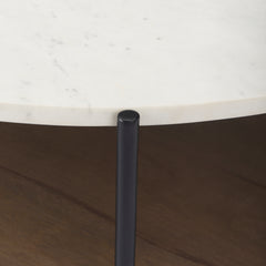 Larkin White/Black 42" Round Two-Tier Marble Top and Solid Wood Shelf Coffee Table - Ornate Home