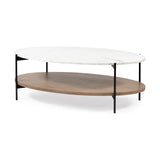Larkin White/Black 48" Oval Marble Top and Solid Wood Shelf Coffee Table - Ornate Home
