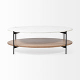 Larkin White/Black 48" Oval Marble Top and Solid Wood Shelf Coffee Table - Ornate Home