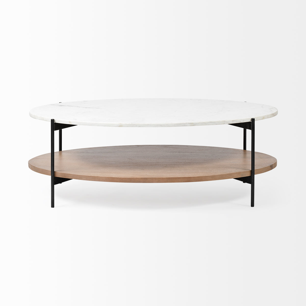 Larkin White/Black 48" Oval Marble Top and Solid Wood Shelf Coffee Table - Ornate Home
