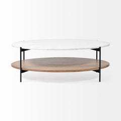 Larkin White/Black 48" Oval Marble Top and Solid Wood Shelf Coffee Table - Ornate Home
