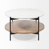 Larkin White/Black 48" Oval Marble Top and Solid Wood Shelf Coffee Table - Ornate Home