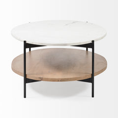 Larkin White/Black 48" Oval Marble Top and Solid Wood Shelf Coffee Table - Ornate Home