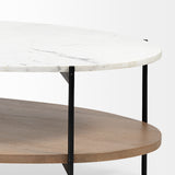 Larkin White/Black 48" Oval Marble Top and Solid Wood Shelf Coffee Table - Ornate Home