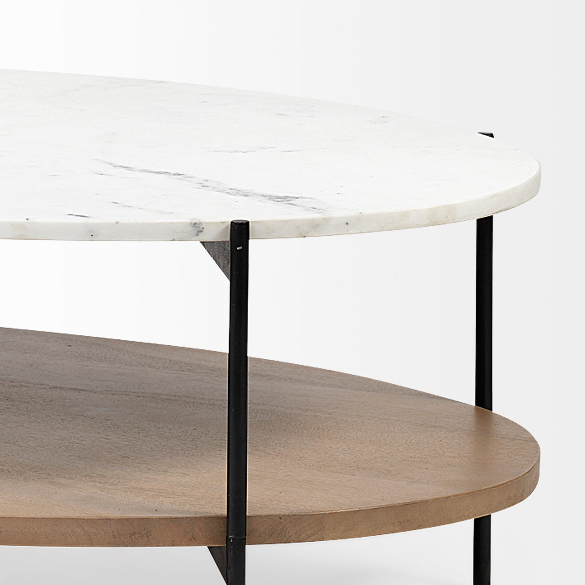 Larkin White/Black 48" Oval Marble Top and Solid Wood Shelf Coffee Table - Ornate Home
