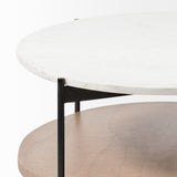 Larkin White/Black 48" Oval Marble Top and Solid Wood Shelf Coffee Table - Ornate Home