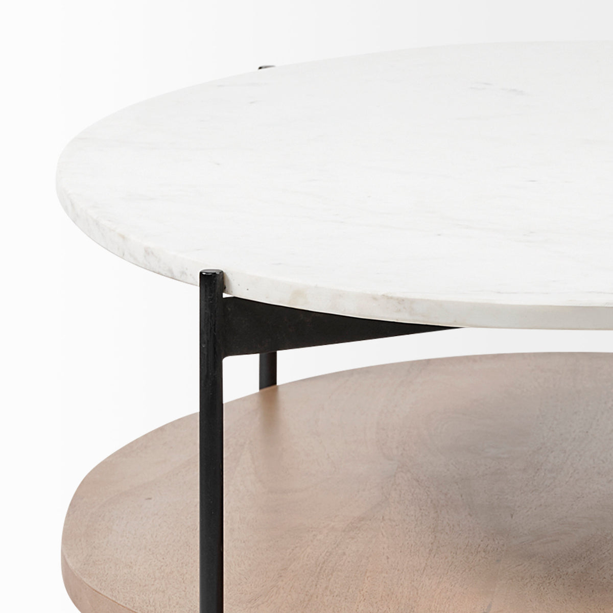 Larkin White/Black 48" Oval Marble Top and Solid Wood Shelf Coffee Table - Ornate Home