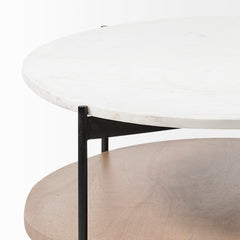Larkin White/Black 48" Oval Marble Top and Solid Wood Shelf Coffee Table - Ornate Home