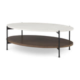 Larkin White/Dark Brown Marble Top Oval Coffee Table - Ornate Home