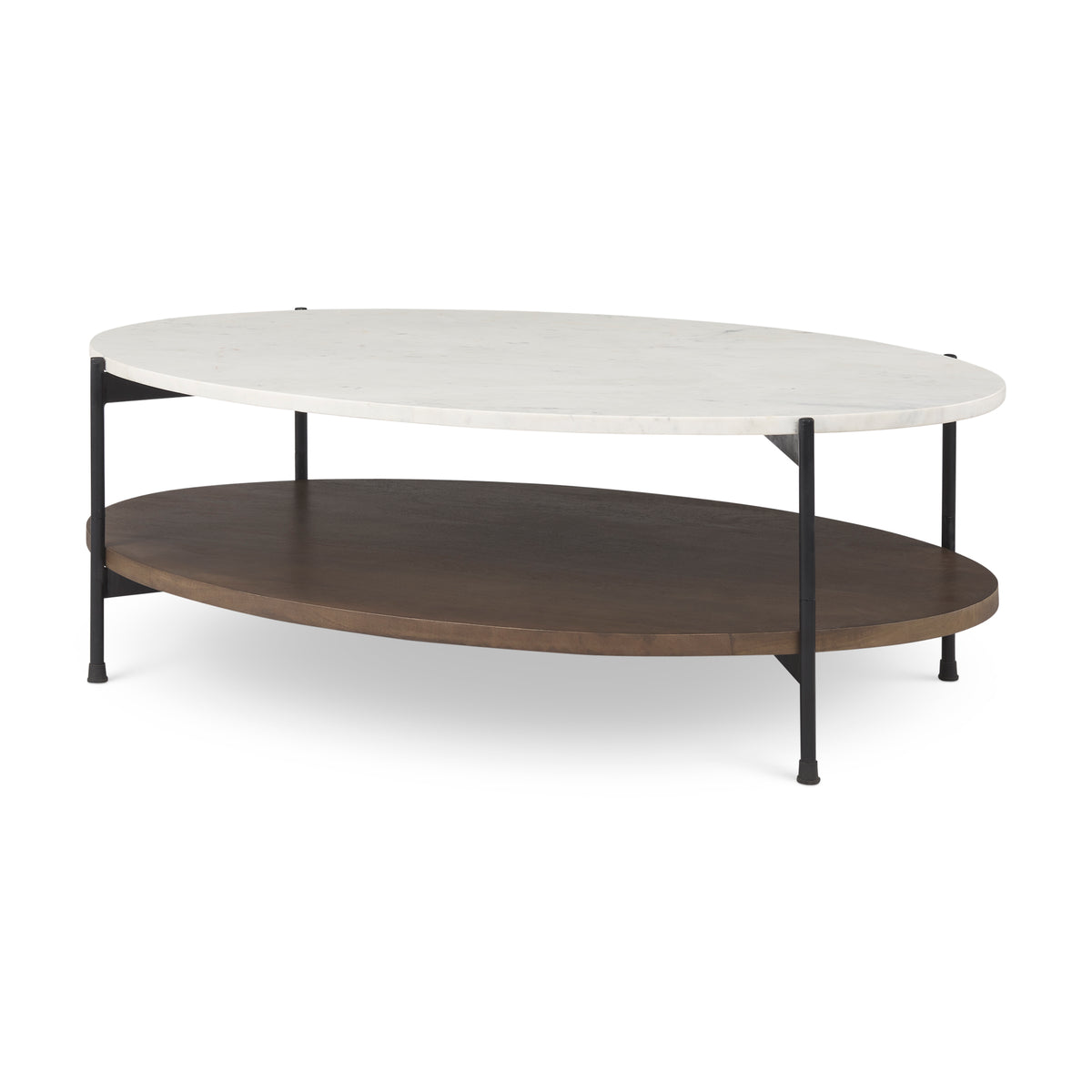 Larkin White/Dark Brown Marble Top Oval Coffee Table - Ornate Home