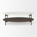 Larkin White/Dark Brown Marble Top Oval Coffee Table - Ornate Home