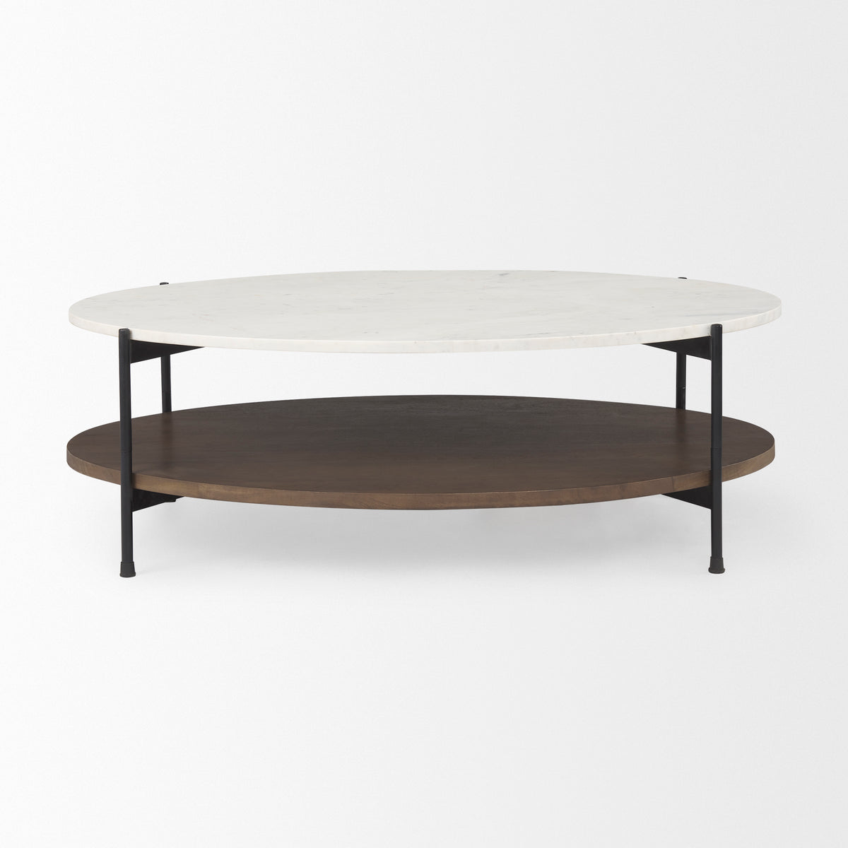 Larkin White/Dark Brown Marble Top Oval Coffee Table - Ornate Home