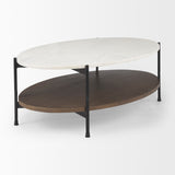 Larkin White/Dark Brown Marble Top Oval Coffee Table - Ornate Home