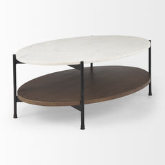 Larkin White/Dark Brown Marble Top Oval Coffee Table - Ornate Home