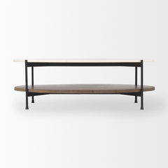 Larkin White/Dark Brown Marble Top Oval Coffee Table - Ornate Home