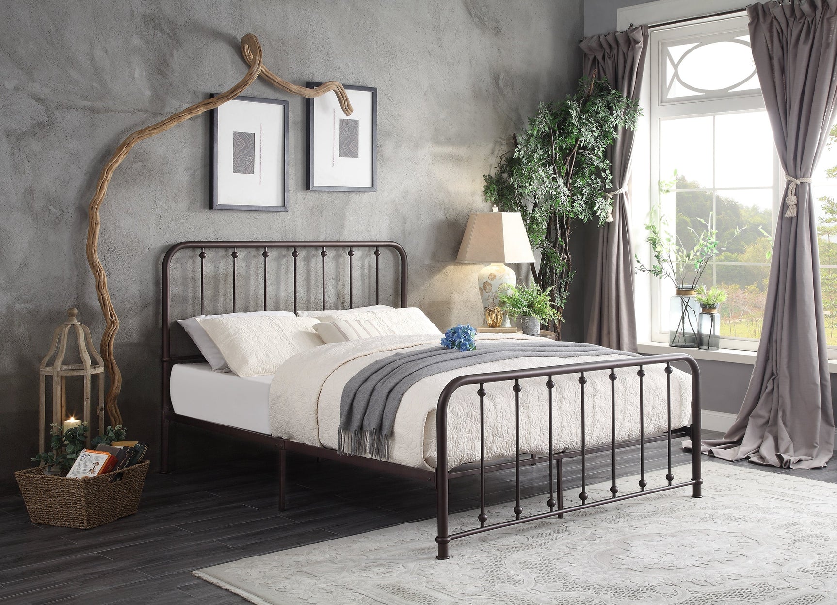 Larkspur Antique Bronze Queen Metal Platform Bed - Ornate Home