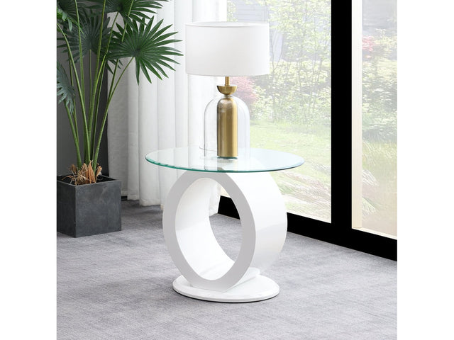 Larry Glass Top/White High Gloss End Table - Ornate Home
