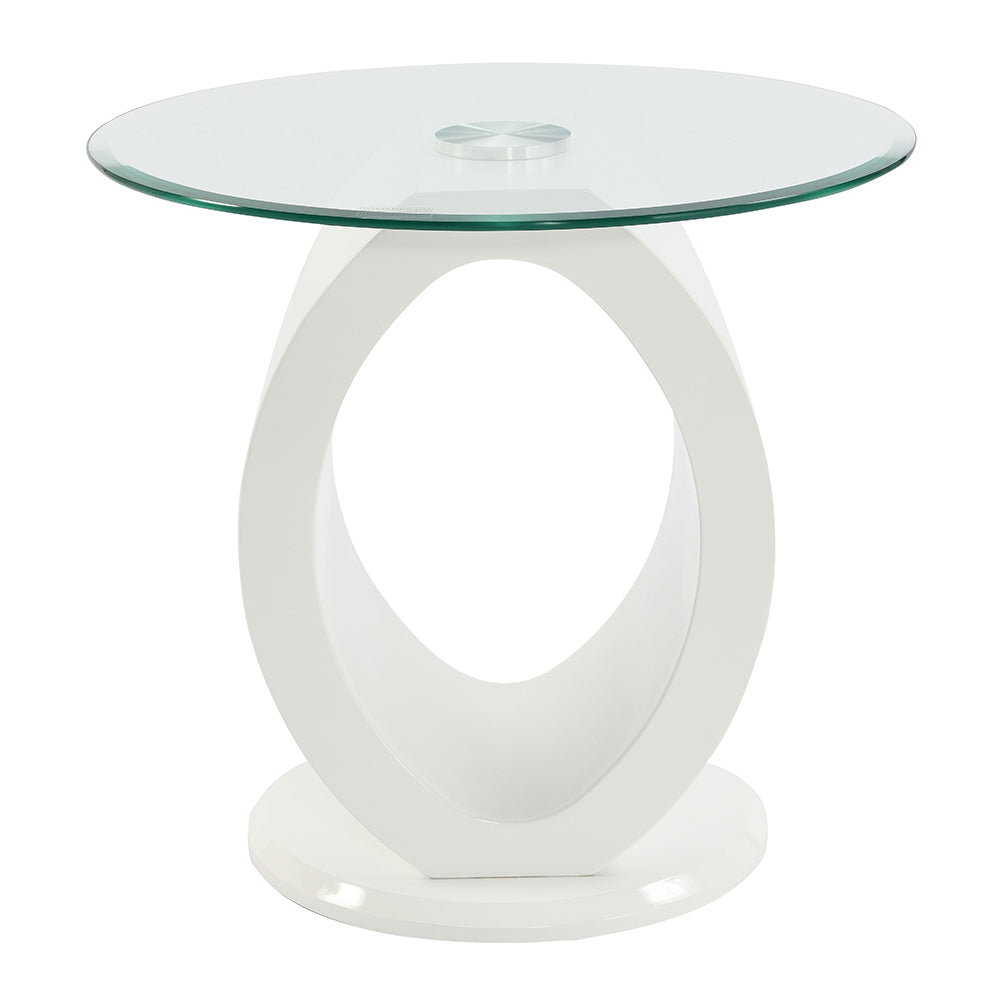 Larry Glass Top/White High Gloss End Table - Ornate Home