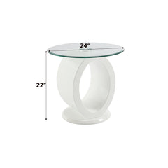 Larry Glass Top/White High Gloss End Table - Ornate Home