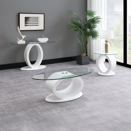Larry Glass Top/White High Gloss End Table - Ornate Home