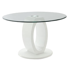 Larry Glass Top/White High Gloss Round Dining Table - Ornate Home