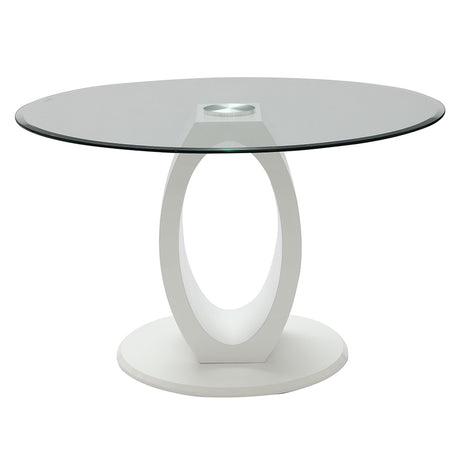 Larry Glass Top/White High Gloss Round Dining Table - Ornate Home