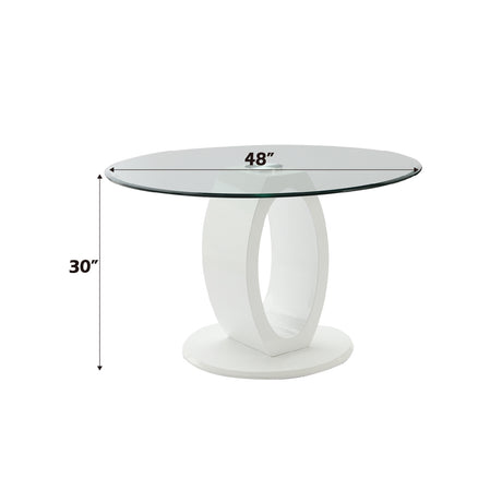 Larry Glass Top/White High Gloss Round Dining Table - Ornate Home