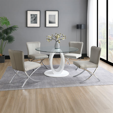 Larry Glass Top/White High Gloss Round Dining Table - Ornate Home