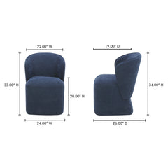 Larson Navy Blue Rolling Dining Chair - Ornate Home