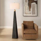 Lathey Black/Woodtone Tapered Floor Lamp - Ornate Home