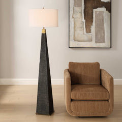 Lathey Black/Woodtone Tapered Floor Lamp - Ornate Home