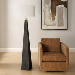 Lathey Black/Woodtone Tapered Floor Lamp - Ornate Home