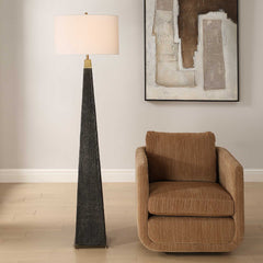 Lathey Black/Woodtone Tapered Floor Lamp - Ornate Home