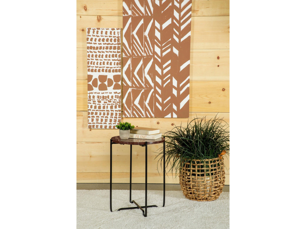 Latifa Red and Black Round Marble Top Accent Side Table - Ornate Home