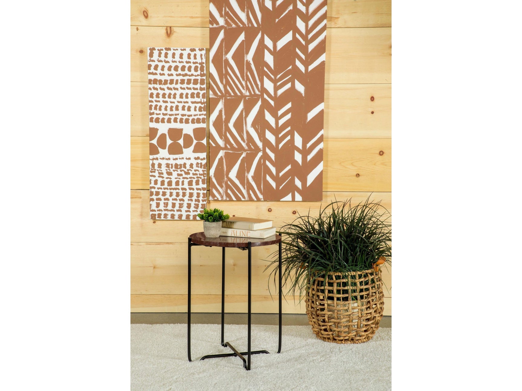 Latifa Red and Black Round Marble Top Accent Side Table - Ornate Home