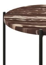 Latifa Red and Black Round Marble Top Accent Side Table - Ornate Home